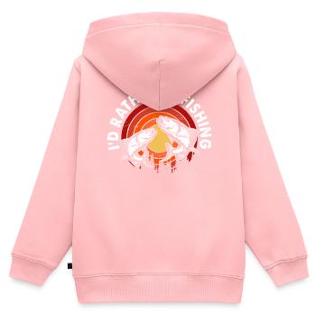 Pêcheurs à la ligne - Sweat Premium à capuche zippé enfant bio - rose - Dos - AI Model Kid Female (0cm)