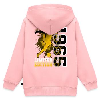 1965 Année de naissance Anniversaire Football - Sweat Premium à capuche zippé enfant bio - rose - Dos - AI Model Kid Female (0cm)