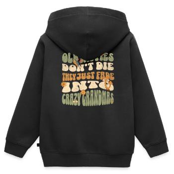 Hippie Oma - Kinder Premium Organic Zip Hoodie - Schwarz - Hinten - AI Model Kid Male (0cm)
