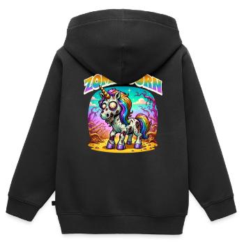 Licorne zombie zombie - Sweat Premium à capuche zippé enfant bio - noir - Dos - AI Model Kid Male (0cm)
