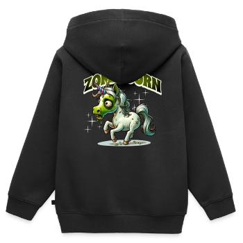 Licorne zombie zombie - Sweat Premium à capuche zippé enfant bio - noir - Dos - AI Model Kid Male (0cm)