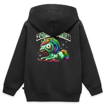 Licorne zombie zombie - Sweat Premium à capuche zippé enfant bio - noir - Dos - AI Model Kid Male (0cm)