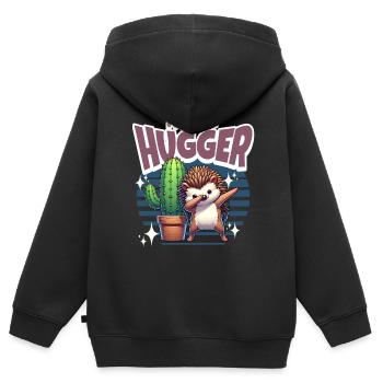 Not A Hugger Hedgehog Cactus - Kids Premium Organic Zip-up Hoodie - black - Back - AI Model Kid Male (0cm)