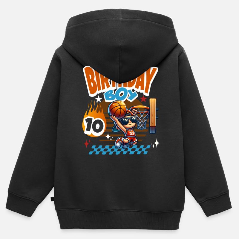 Festa di compleanno per bambini per il 10° compleanno di basket - Felpa Premium con cappuccio con zip bambino bio - nero
