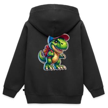 T Rex Étudiant École École Enfant Inscription à l’école - Sweat Premium à capuche zippé enfant bio - noir - Dos - AI Model Kid Male (0cm)