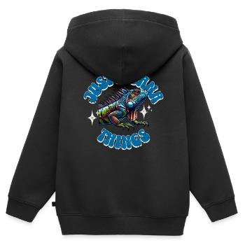 Leguan - Kinder Premium Organic Zip Hoodie - Schwarz - Hinten - AI Model Kid Male (0cm)