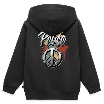 Peace - Kinder Premium Organic Zip Hoodie - Schwarz - Hinten - AI Model Kid Male (0cm)