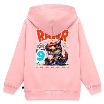 9ème anniversaire Rawr T Rex Dinosaure - Sweat Premium à capuche zippé enfant bio - rose - Dos - AI Model Kid Female (0cm)