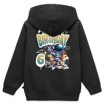 Astronaute 6e anniversaire Chien de l'espace drôle - Sweat Premium à capuche zippé enfant bio - noir - Dos - AI Model Kid Male (0cm)