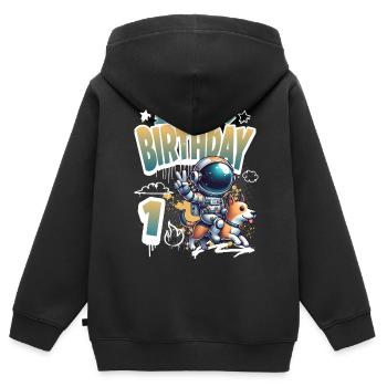 Astronaute 1er anniversaire Chien de l'espace drôle - Sweat Premium à capuche zippé enfant bio - noir - Dos - AI Model Kid Male (0cm)