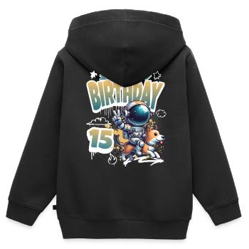 Astronaute 15e anniversaire Chien de l'espace drôle - Sweat Premium à capuche zippé enfant bio - noir - Dos - AI Model Kid Male (0cm)