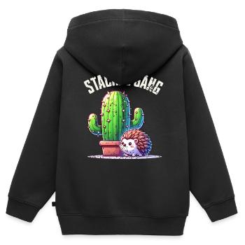 Stachel Gang Igel Kaktus - Kinder Premium Organic Zip Hoodie - Schwarz - Hinten - AI Model Kid Male (0cm)