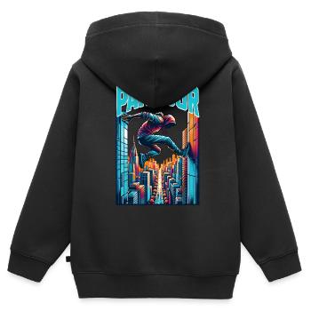 Parkour - Kinder Premium Organic Zip Hoodie - Schwarz - Hinten - AI Model Kid Male (0cm)