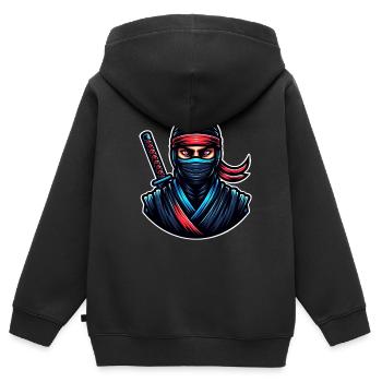 Ninja - Kinder Premium Organic Zip Hoodie - Schwarz - Hinten - AI Model Kid Male (0cm)