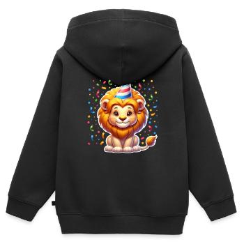 Anniversaire Leo - Sweat Premium à capuche zippé enfant bio - noir - Dos - AI Model Kid Male (0cm)