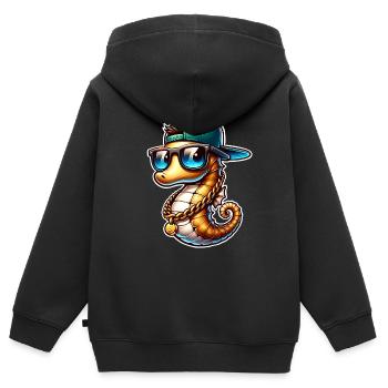 Hippocampe Hippocampe - Sweat Premium à capuche zippé enfant bio - noir - Dos - AI Model Kid Male (0cm)