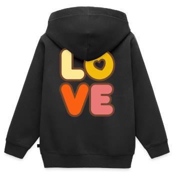 Signe de paix Amour des années 60 des années 70 Costume Groovy Hippie - Sweat Premium à capuche zippé enfant bio - noir - Dos - AI Model Kid Male (0cm)