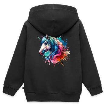Cheval - Sweat Premium à capuche zippé enfant bio - noir - Dos - AI Model Kid Male (0cm)