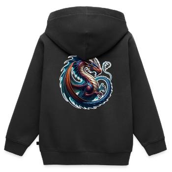 Drache - Kinder Premium Organic Zip Hoodie - Schwarz - Hinten - AI Model Kid Male (0cm)
