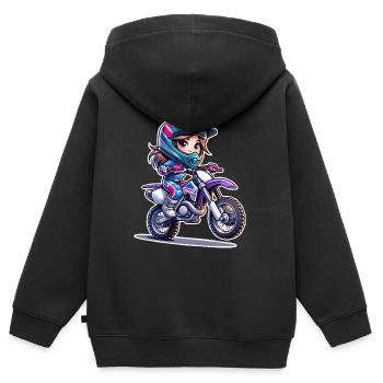 Motocross Femmes Filles Fille - Sweat Premium à capuche zippé enfant bio - noir - Dos - AI Model Kid Male (0cm)