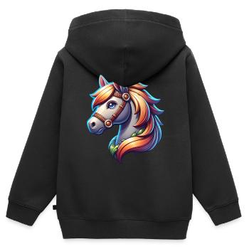 Cheval - Sweat Premium à capuche zippé enfant bio - noir - Dos - AI Model Kid Male (0cm)