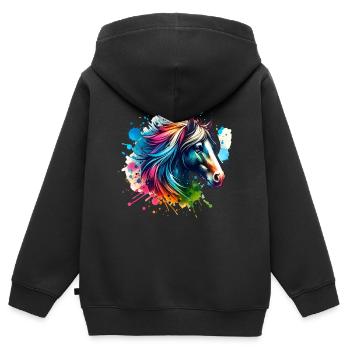 Cheval - Sweat Premium à capuche zippé enfant bio - noir - Dos - AI Model Kid Male (0cm)