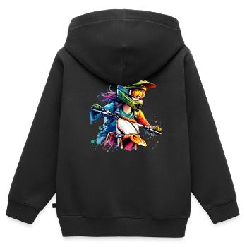 Motocross Femmes Filles Fille - Sweat Premium à capuche zippé enfant bio - noir - Dos - AI Model Kid Male (0cm)