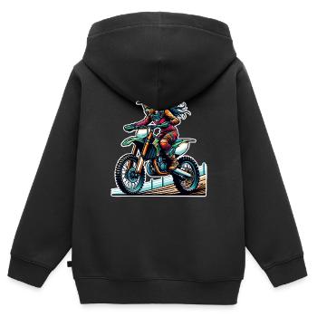 Motocross Femmes Filles Fille - Sweat Premium à capuche zippé enfant bio - noir - Dos - AI Model Kid Male (0cm)
