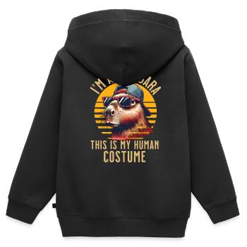 Capybara Kostüm - Kinder Premium Organic Zip Hoodie - Schwarz - Hinten - AI Model Kid Male (0cm)