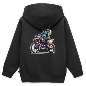 Motocross Femmes Filles Fille - Sweat Premium à capuche zippé enfant bio - noir - Dos - AI Model Kid Male (0cm)