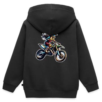 Motocross Femmes Filles Fille - Sweat Premium à capuche zippé enfant bio - noir - Dos - AI Model Kid Male (0cm)