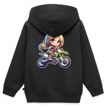 Motocross Femmes Filles Fille - Sweat Premium à capuche zippé enfant bio - noir - Dos - AI Model Kid Male (0cm)