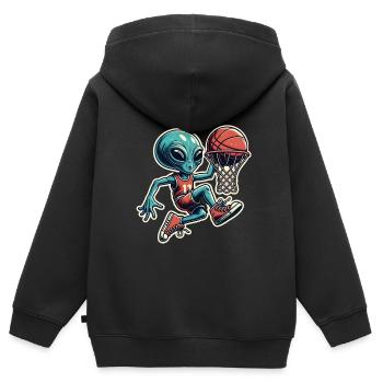 Basketball Dunking Alien - Kids Premium Organic Zip-up Hoodie - black - Back - AI Model Kid Male (0cm)