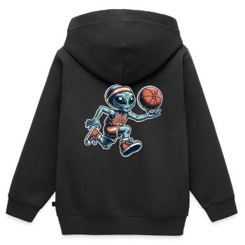 Alien Basketball Dunking - Kids Premium Organic Zip-up Hoodie - black - Back - AI Model Kid Male (0cm)