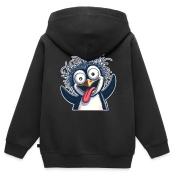 Pinguin Crazy - Kinder Premium Organic Zip Hoodie - Schwarz - Hinten - AI Model Kid Male (0cm)