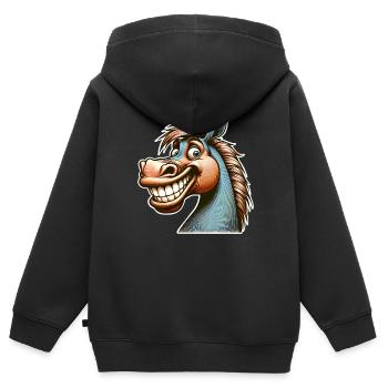 Pferd Grinsen Lustig - Kinder Premium Organic Zip Hoodie - Schwarz - Hinten - AI Model Kid Male (0cm)