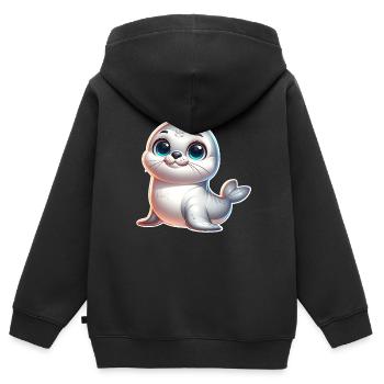 Robbe Seehund - Kinder Premium Organic Zip Hoodie - Schwarz - Hinten - AI Model Kid Male (0cm)