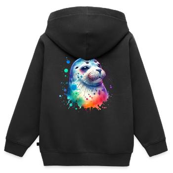 Robbe Seehund - Kinder Premium Organic Zip Hoodie - Schwarz - Hinten - AI Model Kid Male (0cm)
