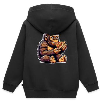 Neanderthal pizza - Kids Premium Organic Zip-up Hoodie - black - Back - AI Model Kid Male (0cm)