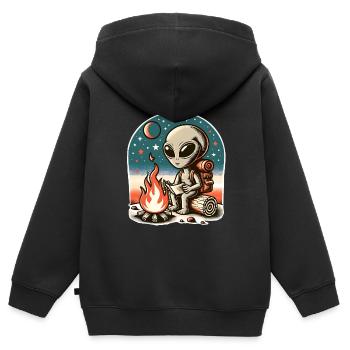 Alien Lagerfeuer Wanderung - Kinder Premium Organic Zip Hoodie - Schwarz - Hinten - AI Model Kid Male (0cm)