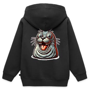 Robbe Seehund - Kinder Premium Organic Zip Hoodie - Schwarz - Hinten - AI Model Kid Male (0cm)