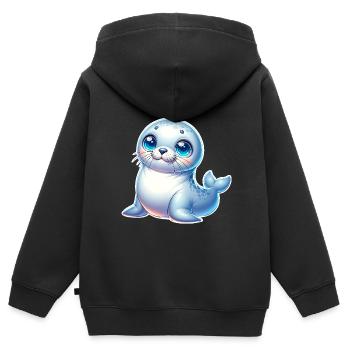 Robbe Seehund - Kinder Premium Organic Zip Hoodie - Schwarz - Hinten - AI Model Kid Male (0cm)