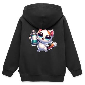 Chat Spray Peut Graffiti - Sweat Premium à capuche zippé enfant bio - noir - Dos - AI Model Kid Male (0cm)