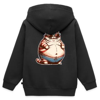 Gros chat - Sweat Premium à capuche zippé enfant bio - noir - Dos - AI Model Kid Male (0cm)