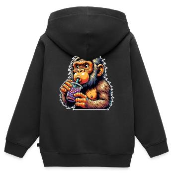 Neanderthal Bubble Tea - Kids Premium Organic Zip-up Hoodie - black - Back - AI Model Kid Male (0cm)
