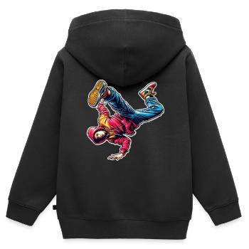 Breakdance - Sweat Premium à capuche zippé enfant bio - noir - Dos - AI Model Kid Male (0cm)