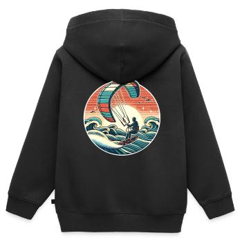 Kitesurf Kitesurfer Kiteboard - Sweat Premium à capuche zippé enfant bio - noir - Dos - AI Model Kid Male (0cm)