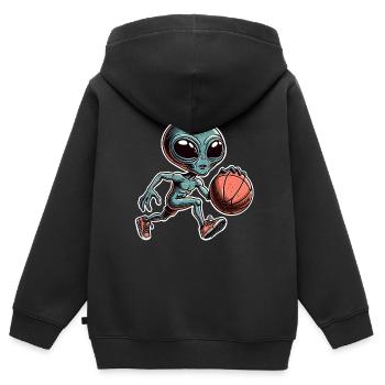 Alien Basketball Dunking - Kids Premium Organic Zip-up Hoodie - black - Back - AI Model Kid Male (0cm)