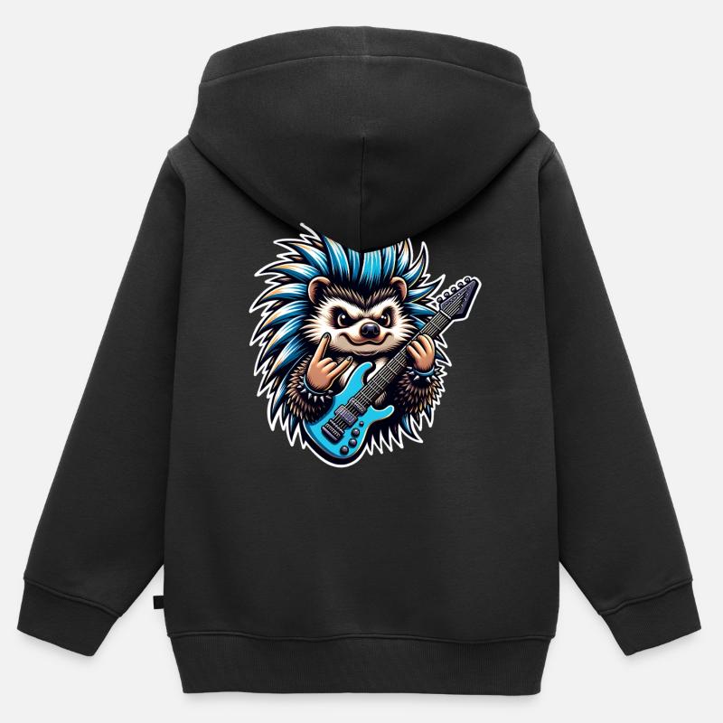 Hedgehog Guitariste de rock and roll - Sweat Premium à capuche zippé enfant bio - noir