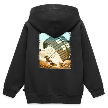 Kitesurf Kitesurfer Kiteboard - Sweat Premium à capuche zippé enfant bio - noir - Dos - AI Model Kid Male (0cm)